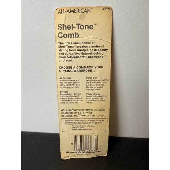 Vtg Unbreakable Pocket Comb Shel-Tone All-American Sealed New in Package 03771 - Picture 2 of 2
